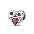 January heart charm with red stone and infinity symbol in silver for bracelets - January Birthstone (Red)