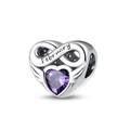 Detail of silver heart charm with infinity symbol and purple birthstone for February - February Birthstone (Purple)