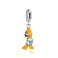 Detail eines S925 Silber Entenanhängers mit gelber Emaille und blauem Herz Edelstein - Ente Anhänger (CYT250)