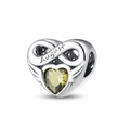 August birthstone infinity heart charm in silver with a vibrant green zircon stone - August Birthstone (Peridot Green)