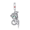 Silberner Affen-Anhänger mit weißem Zirkon-Pavé und grünen Edelsteinaugen für Schmuck - Affe Anhänger (CYT404)