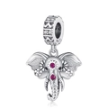 Polished silver elephant charm pendant with pink stones and sparkling white crystals - Minimalist Elephant Charm (CYT449)