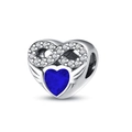 Macro shot of silver heart charm with blue zircon and infinity symbol for DIY bracelets - September Birthstone (Blue)