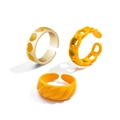 Three-piece adjustable ring set featuring orange heart, yellow chain, and spiral designs - Yellow Heart Chain And Spiral Style (33ZH-12350)