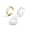 Three-piece ring set with white heart enamel band and chunky chain style open rings - White Heart Chain And Twisted Rope Style (33ZH-12351)