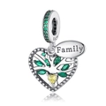 Silver Family Tree of Life heart charm bead with green gemstones for DIY jewelry - Tree Of Life Family Hollow Charm (CCT430)