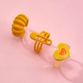 Three-piece ring set with yellow heart, safety pin design, and spiral textured band - Bright Yellow Heart Pin And Spiral Style (33ZH-11581)