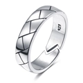 Bague réglable en argent sterling S925 avec une texture tressée moderne en finition argent - Style de Texture Géométrique (HS319-2) / Argent