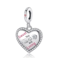 Silver heart charm pendant with 'Sweet You Are Loving' engraving and sparkling zircon border - Sweet You Are Loving Heart Charm (CYT389)