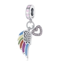 S925 sterling silver dreamcatcher pendant with rainbow feather and pink zircon heart - Feather and Heart Pendant Design (CYT456)