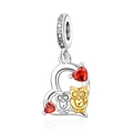 Charm de corazón con búhos y circonitas rojas para pulseras personalizables - Estilo de Corazón de Doble Búho (CCT667)
