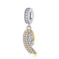 Macro view of S925 sterling silver wing pendant with cubic zirconia and gold plating - Two-Tone Angel Wings Design (CYT427)
