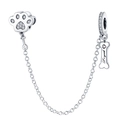 Dettaglio della catena di sicurezza in argento S925 con zampa e osso inciso Loyal - Stile Zampa E Osso Per Animali (DUT162-J)