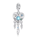 Detail of dreamcatcher heart pendant with blue stone and feathers in silver finish - Star and Moon Dreamcatcher Design (CCT412)