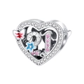 Macro detail of S925 sterling silver heart charm featuring a butterfly and number 21 - Hollow Heart Number 21 (CYT384-21)