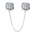 Sicherheitskette Charm in Silber mit Schmetterling Delfin Design und funkelnden Zirkonia - Verflochtener Hauptstein-Stil (DUT162-I)