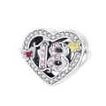 Detailed close-up of 925 sterling silver heart charm with pink cubic zirconia number 18 - Hollow Heart Number 18 (CYT384-18)