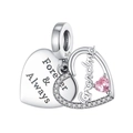 Detail of silver heart charm with Forever & Always engraving and Grandma pink stone - Grandma Forever Heart Combined Charm (CYT352)