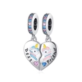 Colgante corazón unicornio Best Friend plateado con piedras de colores y detalle esmalte - Estilo de Empalme de Corazón de Unicornio (DUT263)