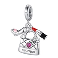 S925 silver charm pendant featuring a high heel shoe, lipstick, and shopping bag for bracelets - Lipstick Shoe and Bag Combo (DUT244)