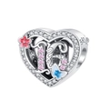 Detail of S925 silver heart charm featuring number 16 with pink gemstones and floral accents - Hollow Heart Number 16 (CYT384-16)