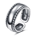 Bague large argentée avec surface polie et bordure perlée dans un style punk chic - Style Bord à Perles Miroir (HS319-4) / Argent