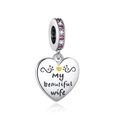 Colgante detallado grabado con My beautiful wife y piedras preciosas de colores - Estilo Corazón My Beautiful Wife (DUT257)