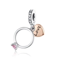 Macro detail of S925 sterling silver charm with Love engraving and pink zircon accents - Love Ring Pendant Design (CYT356)