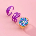 Dreiteiliges lila Harz- und Gold-Herz-Tai-Chi-Ring-Set im Y2K-Stil Ästhetik - Violetter Offener Wellen-Emaille-Stil (33ZH-11583)