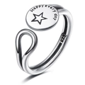 Bague ouverte en argent S925 avec gravure étoile Happy Every Day au style minimaliste - Style de Lettrage Pentagramme (HS319-5) / Argent