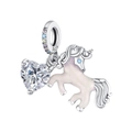 Close-up of S925 silver unicorn pendant with heart-shaped zircon and enamel details - Unicorn Heart Zirconia Design (CYT341)