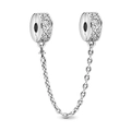 Dettaglio macro della catena di sicurezza placcata in argento con zirconi per braccialetti - Stile Cilindro Pavé Argento (PCT1012)
