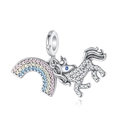 Macro detail of silver unicorn and rainbow charm pendant with sparkling crystals - Rainbow Unicorn Design (CYT340)