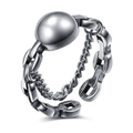 Bague punk ajustable avec une grande perle métallique et un design de chaîne épaisse - Style de Perle de Chaîne Punk (HS319-7) / Argent