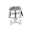 Detailed close-up of a heart charm with pet paw print, purple stones, and bone pendant - Pet Bowl (CYT112)