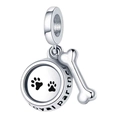 Detail view of silver paw heart charm with bone pendant and Loyal partner engraving - Loyal Partner Disc (CYT076)