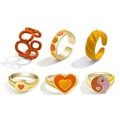 6-teiliges Ring-Set in Gold mit orangefarbenen Herzmotiven und Tai-Chi-Yin-Yang-Emaille-Mustern - Orange-Gelb-Violett-Gold Herz-Tai-Chi-Stil (33ZH-12256)