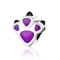 Macro shot of silver animal paw charm with purple enamel and black rounded accents - Purple Black Paw (CCT557)