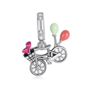Pendentif vélo en argent avec fleurs roses et ballons colorés pour bracelets DIY - Style Vélo Ballon Panier De Fleurs (CCT424)