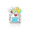 Detailed silver schoolbag charm with colorful enamel stationery and red heart detail - Cartoon School Bag Style (CCT955)
