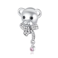 Ciondolo a forma di orso argentato con pietra rosa e fiocco scintillante decorativo - Stile Orso Con Fiocco (CCT357)