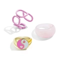 Dreiteiliges Set aus rosa Kunstharz- und Goldmetallringen mit Herz-Tai-Chi-Emaille-Design - Rosa-Weißgold-Tai-Chi-Harzstil (33ZH-12259)