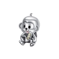 Macro detail of a silver monkey charm holding a banana with yellow zircons - Monkey Holding Banana Style (CCT258)