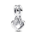 Macro detail of double heart pendant charm with sparkling cubic zirconia stones - Double Heart Zircon Style (CUT850-A)