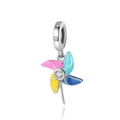 Détail macro du pendentif moulin à vent en argent S925 avec émail et pierres zircons - Style Moulin À Vent Coloré (CCT323)