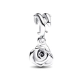 Silver plated rose flower charm pendant for DIY bracelets with detailed layered petals - Elegant Silver Rose Style (CUT1293)