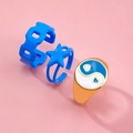 Dreiteiliges Ring-Set mit blauer Kette, Stern und goldenem Herz-Yin-Yang-Design - Blaues Pentagramm-Tai-Chi-Stil (33ZH-11586)