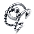 Bague punk réglable argentée à double couche avec des perles métalliques polies - Style Double Perle (HS319-14) / Argent