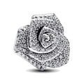 Elegant silver-plated rose flower pendant charm with shimmering cubic zirconia stones - Full Zircon Spiral Rose Style (CUT1295)
