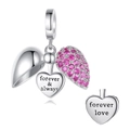 Silver-plated heart locket charm with pink zircon and forever love engraving - Light Pink Heart Locket Style (PST792-7F)